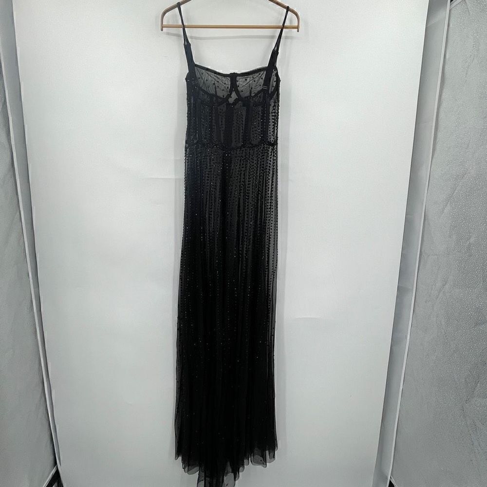 KIKIRIKI MESH BEADED SEQUINS SPAGHETTI STRAP LONG MAXI DRESS SIZE: M GOTTI PARTY